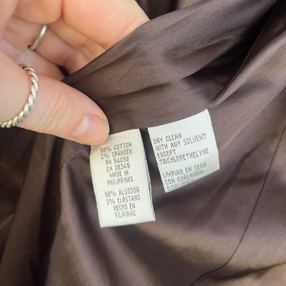 Women’s Nine West 3 Button Coat Brown Waffle Print Size Medium Midlength Cotton